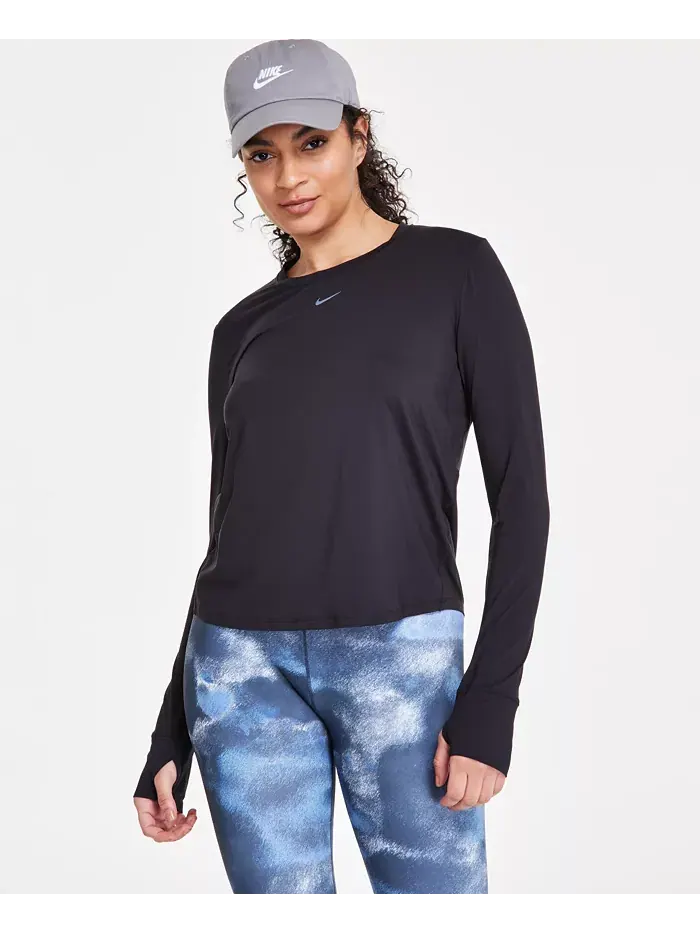 Женский топ One Classic Dri-FIT с длинными рукавами Nike — изображение 2 из 9, черный