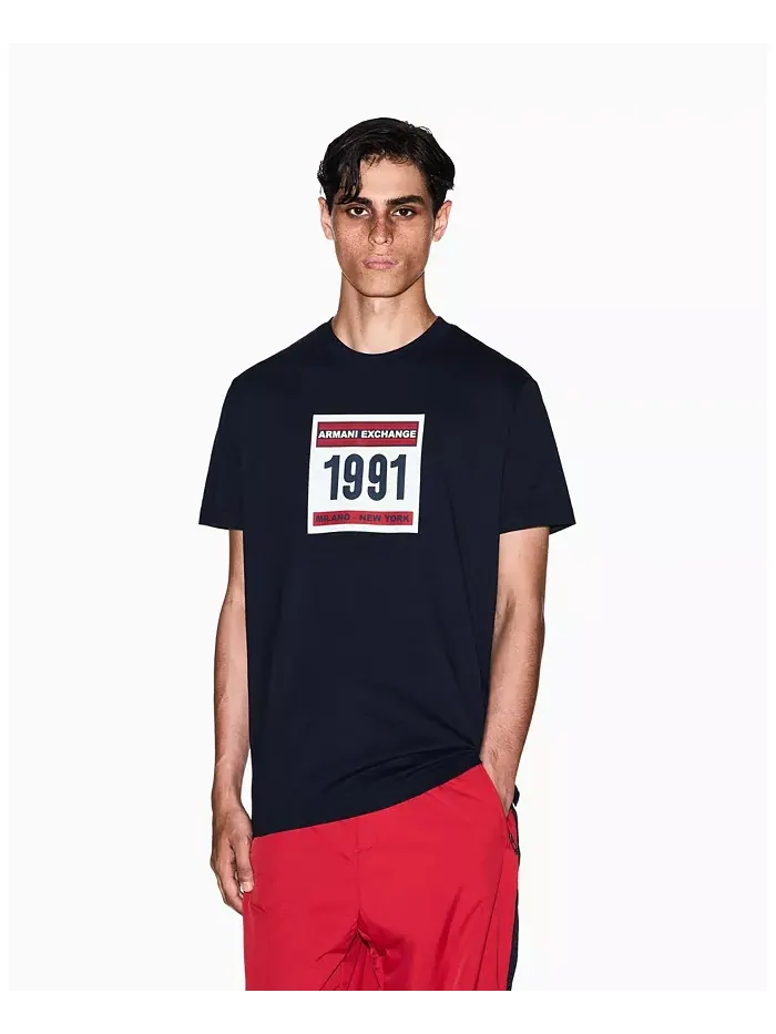 Мужская футболка Grid Box 1991 с логотипом A|X Armani Exchange — изображение 1 из 5, синий