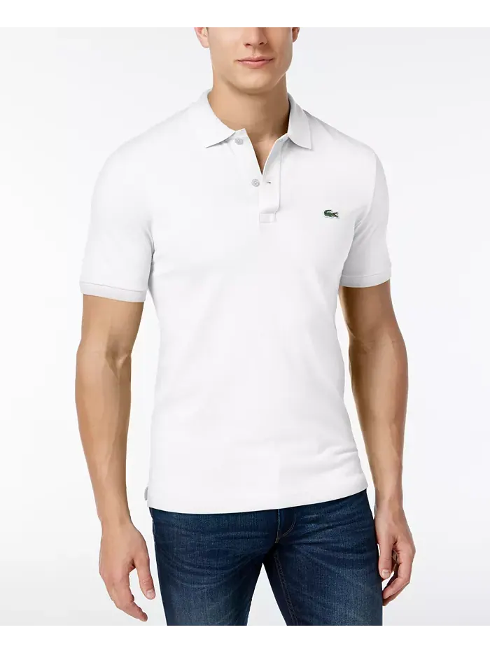 Рубашка-поло Lacoste мужская с коротким рукавом, приталенная, в рубчик — изображение 1 из 1, белый