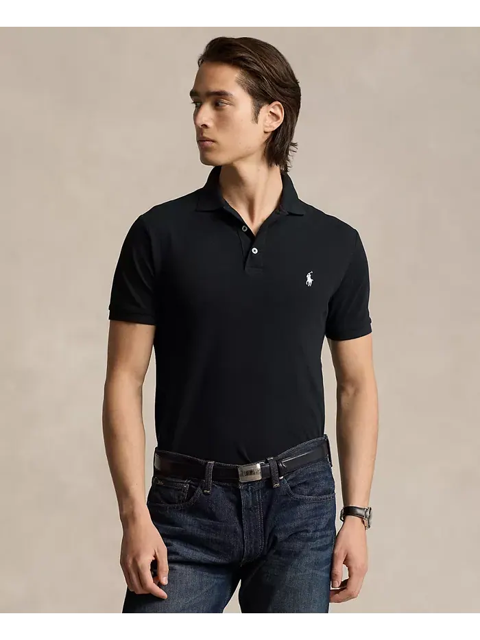 Мужская классическая поло с сетчатой тканью и стретч-эффектом Polo Ralph Lauren — изображение 1 из 4, черный