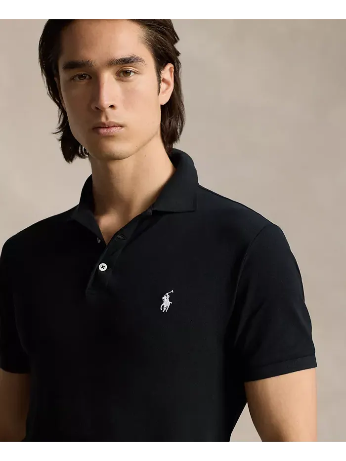 Мужская классическая поло с сетчатой тканью и стретч-эффектом Polo Ralph Lauren — изображение 3 из 4, черный