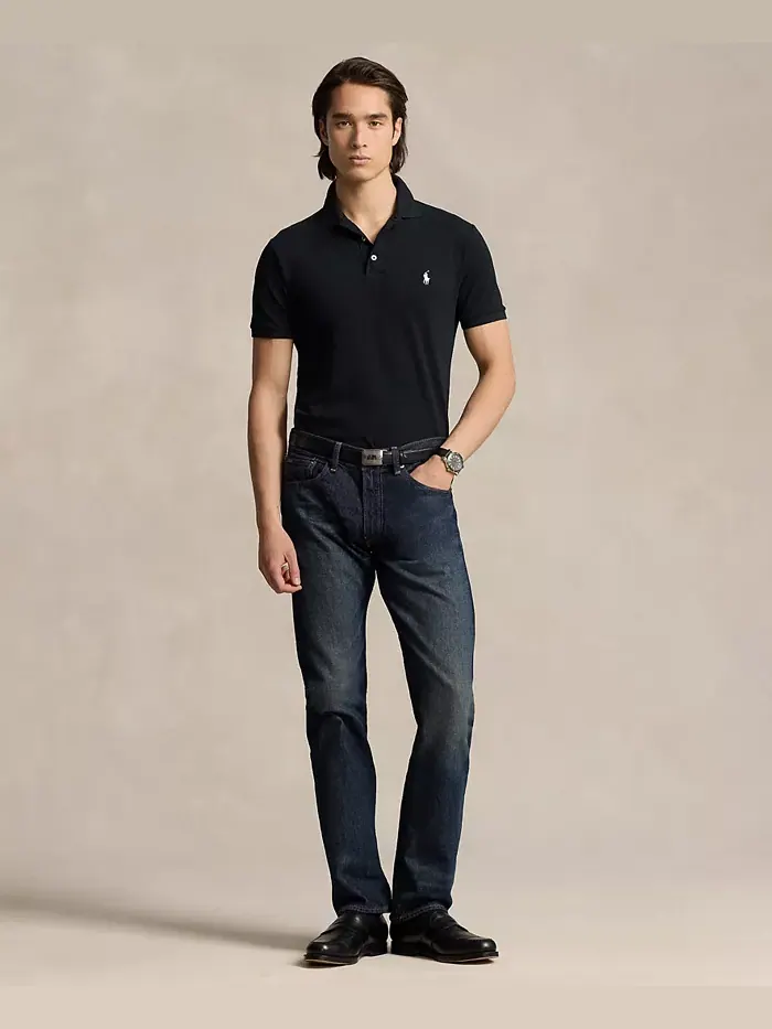 Мужская классическая поло с сетчатой тканью и стретч-эффектом Polo Ralph Lauren — изображение 4 из 4, черный