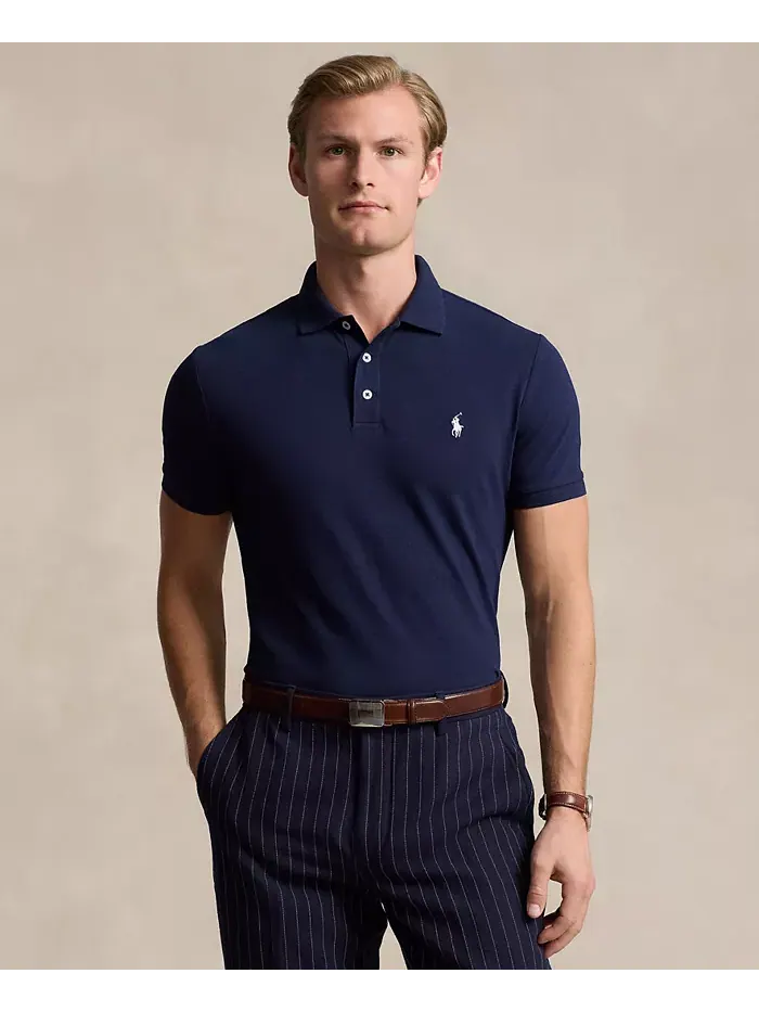 Мужская классическая поло с сетчатой тканью и стретч-эффектом Polo Ralph Lauren — изображение 1 из 4, синий