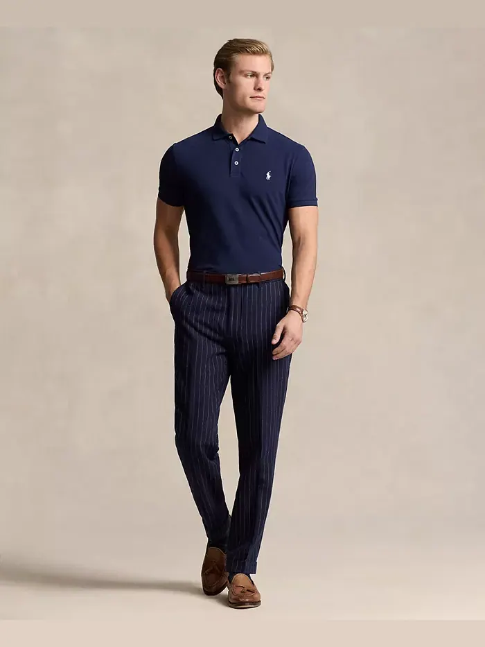 Мужская классическая поло с сетчатой тканью и стретч-эффектом Polo Ralph Lauren — изображение 4 из 4, синий