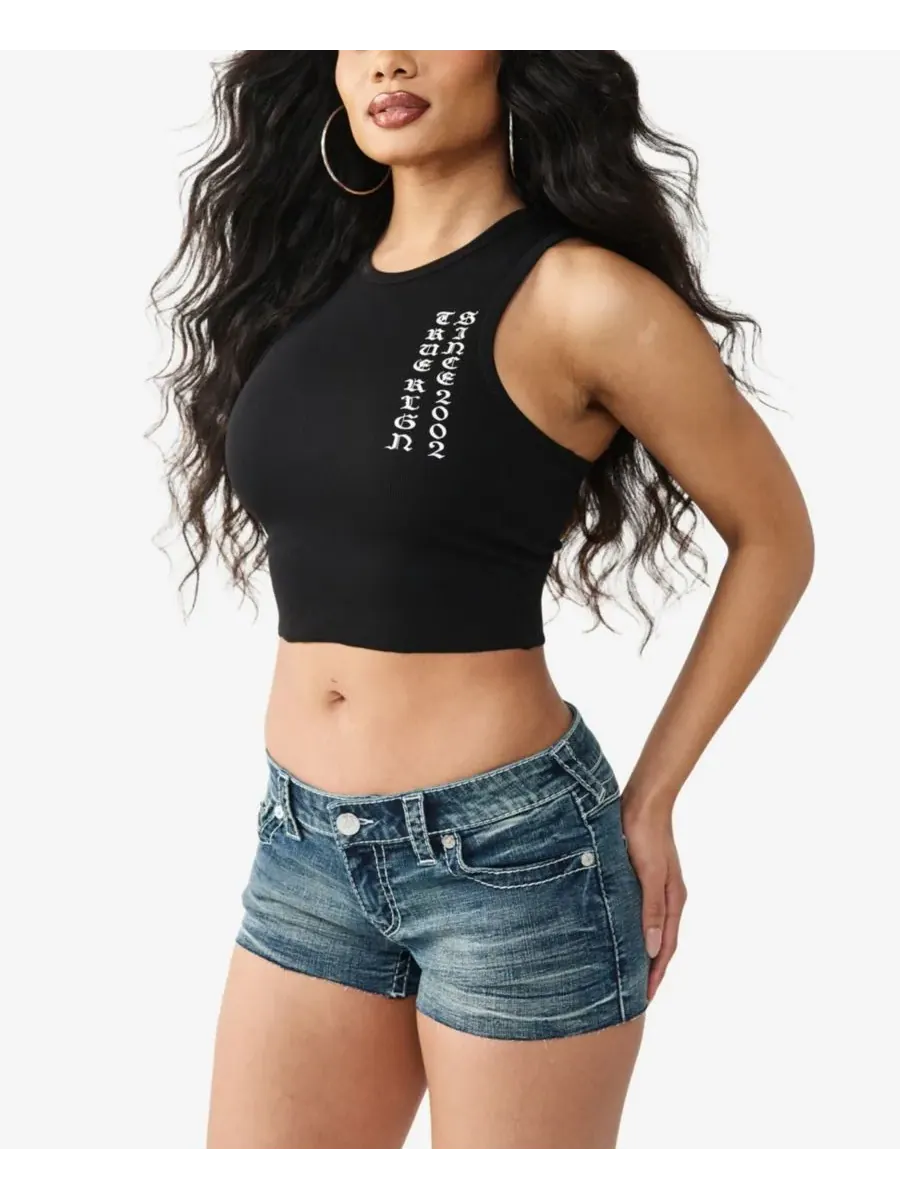 Женская майка-борцовка в рубчик True Religion — изображение 2 из 3, черный