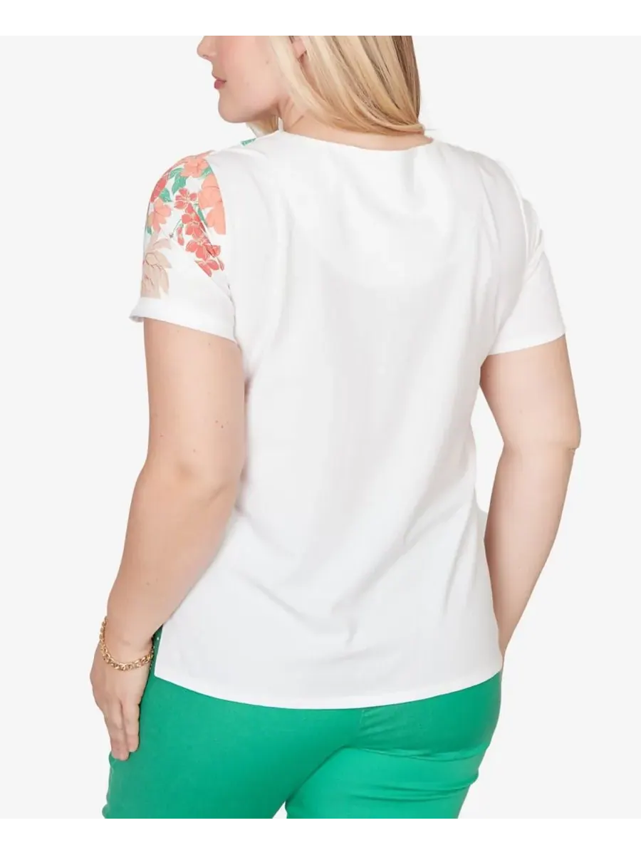 Petite Resort Living Floral Scallop Border Top Alfred Dunner — изображение 5 из 5, оранжевый мульти