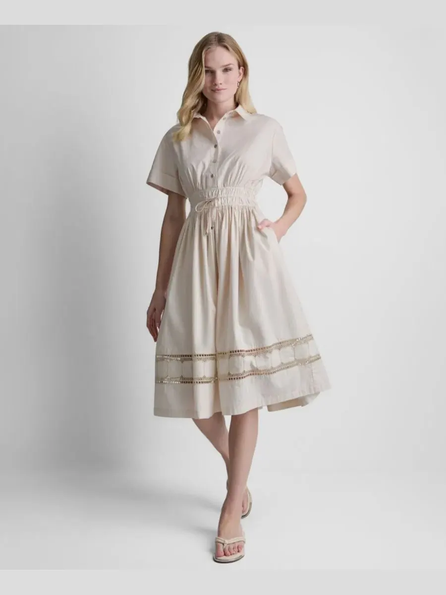 Женское хлопковое платье-рубашка с коротким рукавом и вышивкой Dkny — изображение 1 из 6, светлый хаки