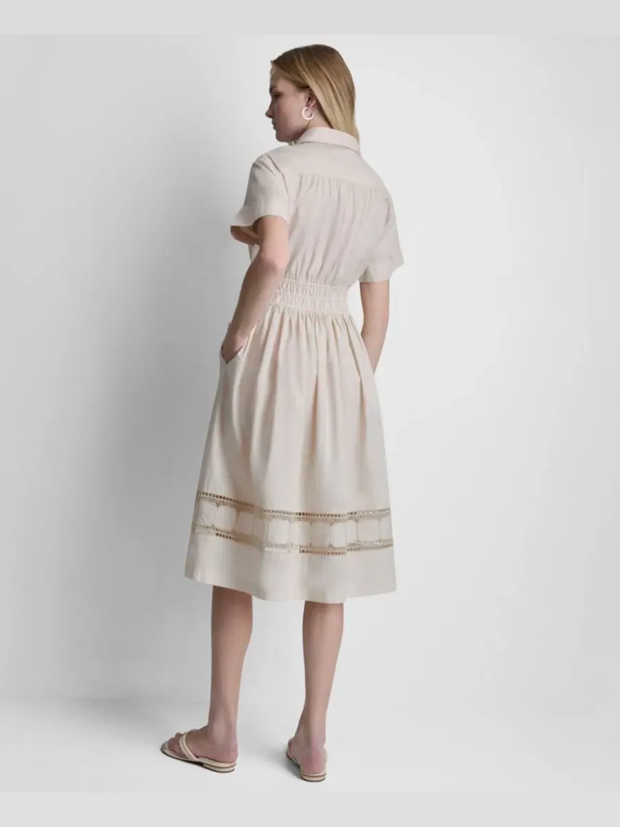 Женское хлопковое платье-рубашка с коротким рукавом и вышивкой Dkny — изображение 5 из 6, светлый хаки