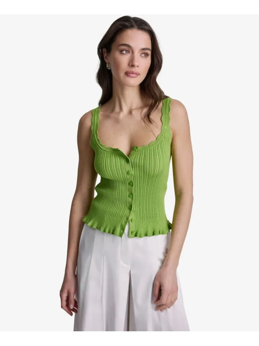 Женская ребристая майка с пуговицами и круглым вырезом BCBG — изображение 1 из 6, зеленый