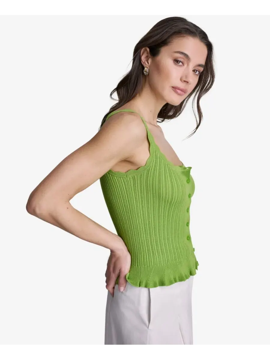 Женская ребристая майка с пуговицами и круглым вырезом BCBG — изображение 3 из 6, зеленый