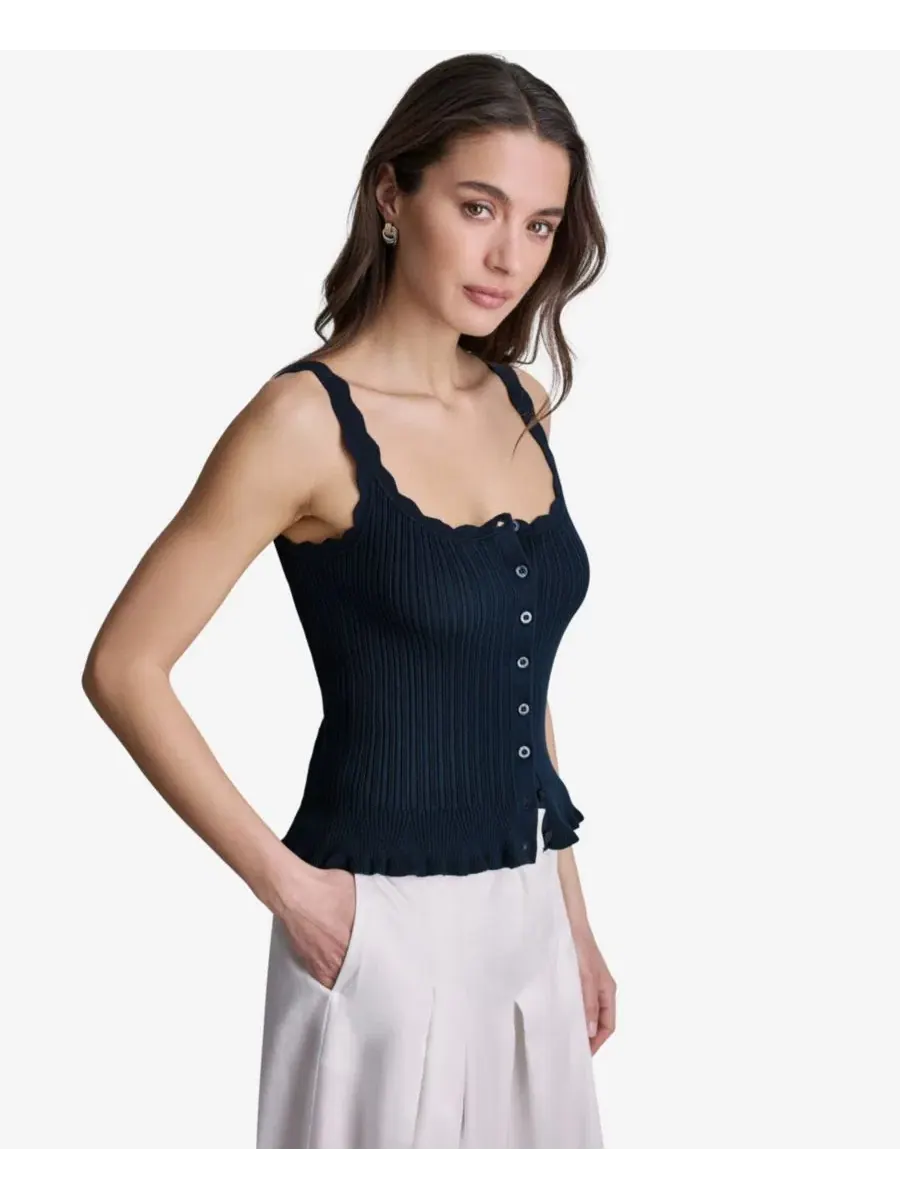 Женская ребристая майка с пуговицами и круглым вырезом BCBG — изображение 3 из 6, синий
