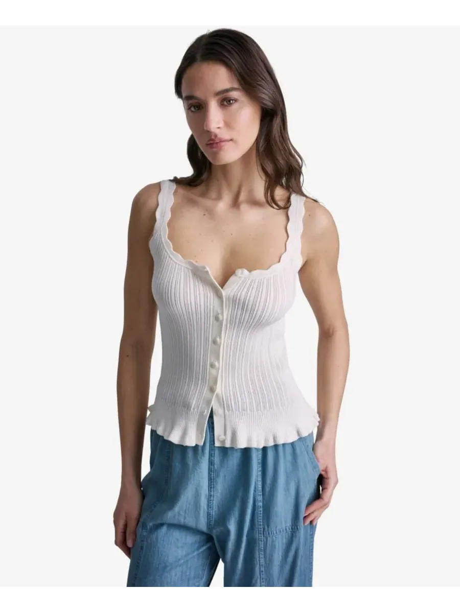 Женская ребристая майка с пуговицами и круглым вырезом BCBG — изображение 1 из 6, белый