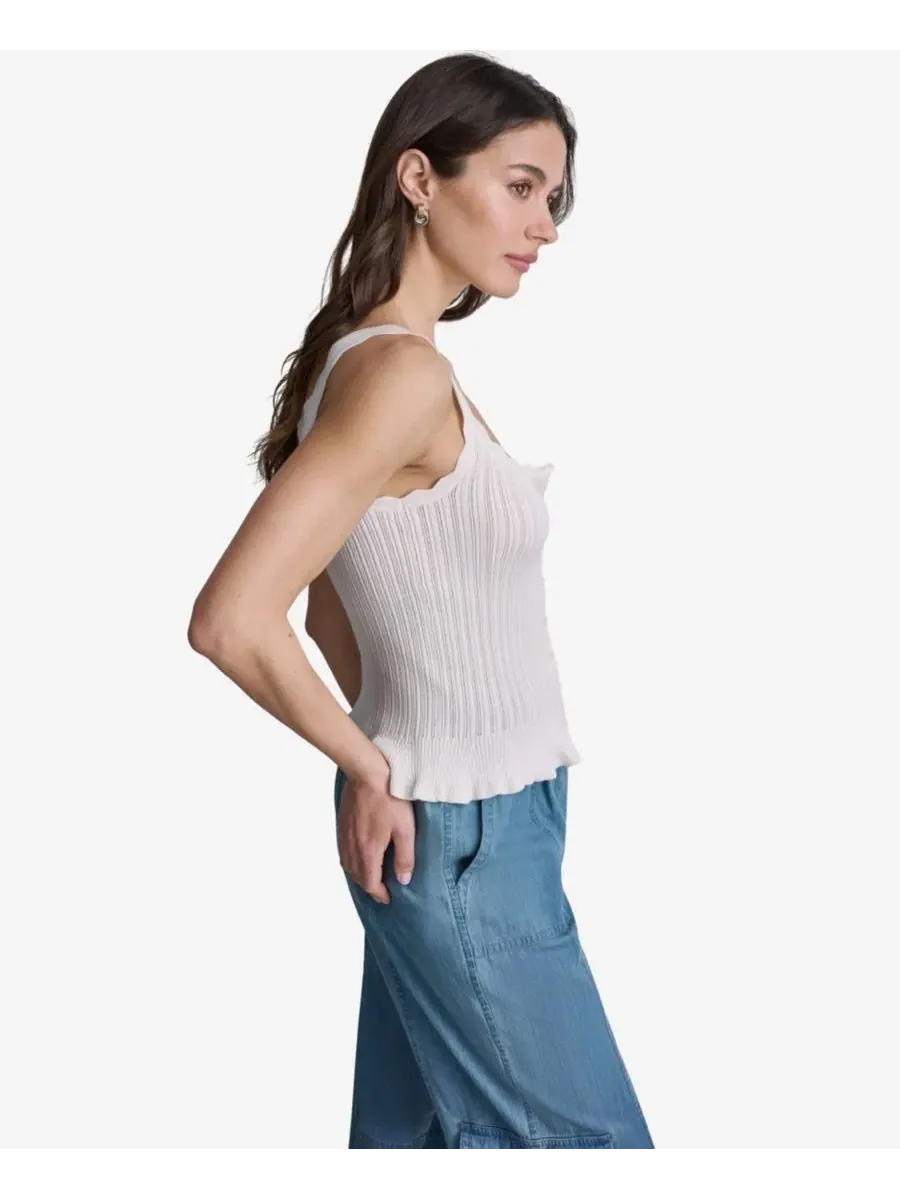 Женская ребристая майка с пуговицами и круглым вырезом BCBG — изображение 3 из 6, белый