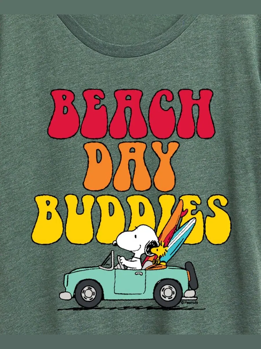 Футболка с коротким рукавом и графическим принтом "Peanuts Beach Day Buddies" для полных женщин — изображение 2 из 3, зеленый
