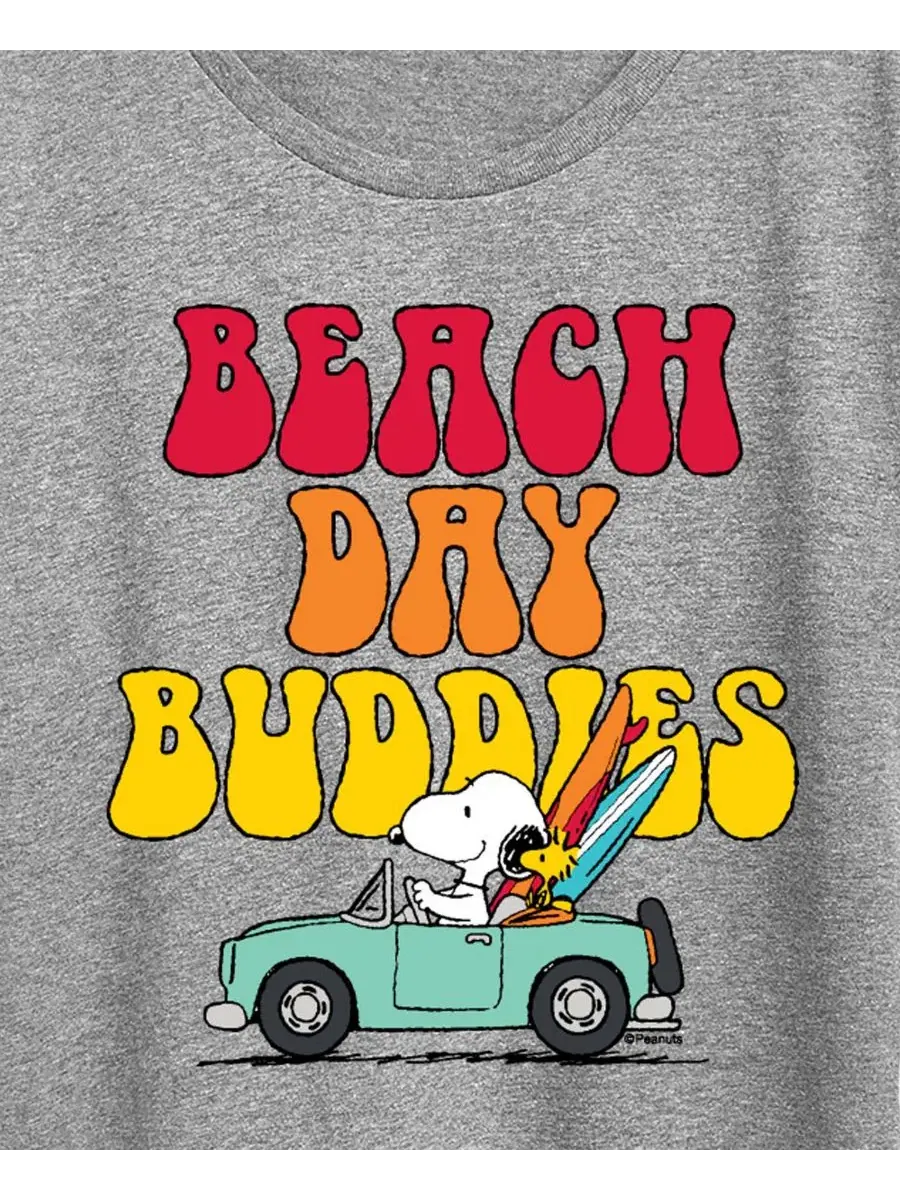 Футболка с коротким рукавом и графическим принтом "Peanuts Beach Day Buddies" для полных женщин — изображение 2 из 3, серый