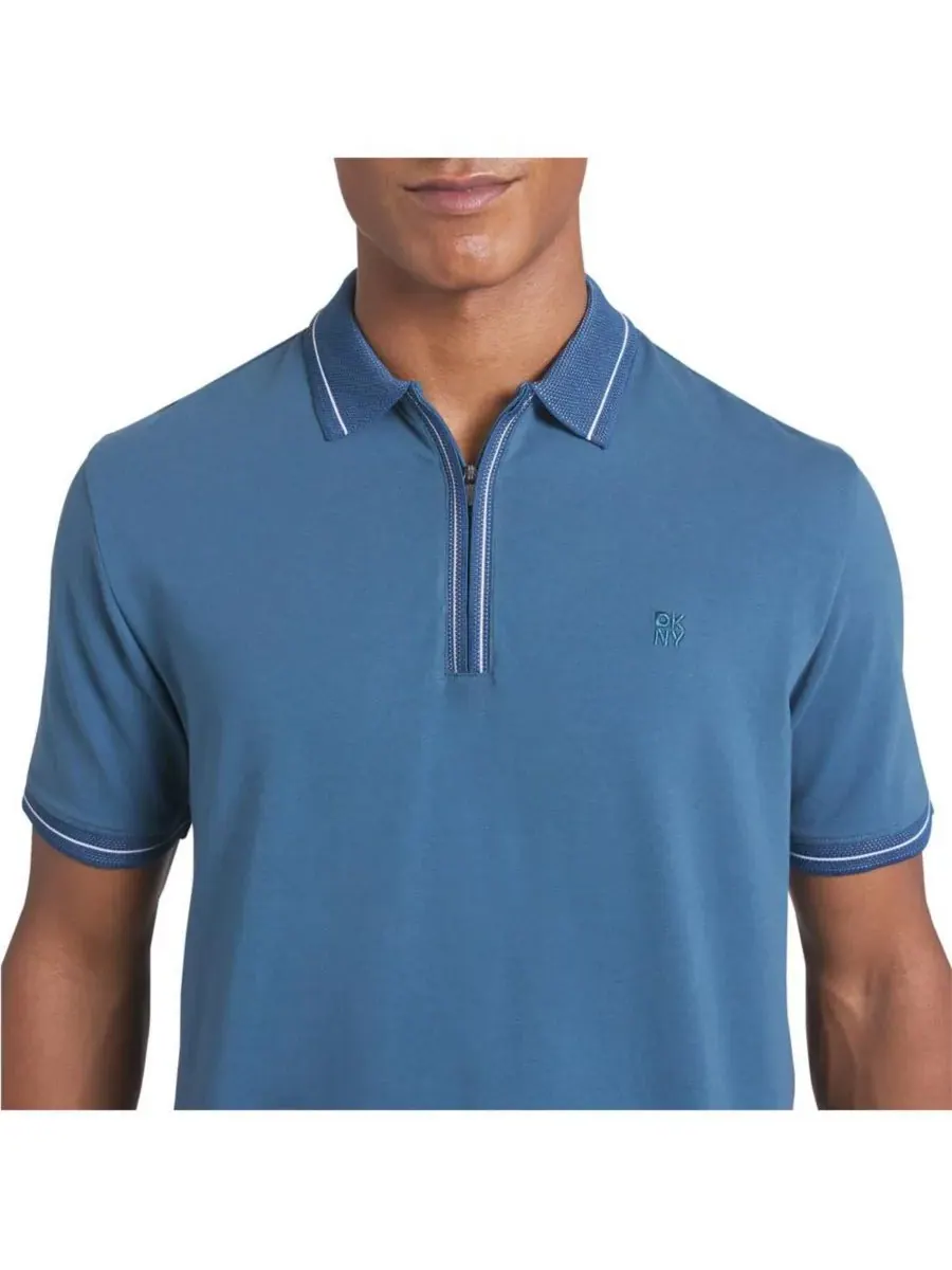 Мужская хлопковая рубашка-поло Duke на молнии DKNY, Indian Teal — изображение 3 из 3