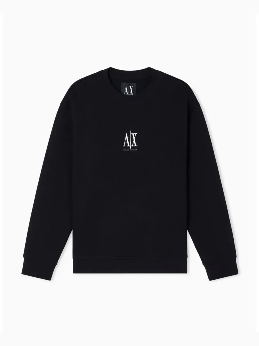 Мужская флисовая толстовка с круглым вырезом и логотипом Icon A|X Armani Exchange — изображение 1 из 3, черный
