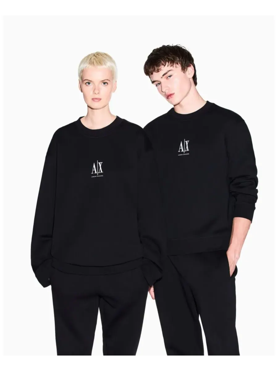 Мужская флисовая толстовка с круглым вырезом и логотипом Icon A|X Armani Exchange — изображение 2 из 3, черный