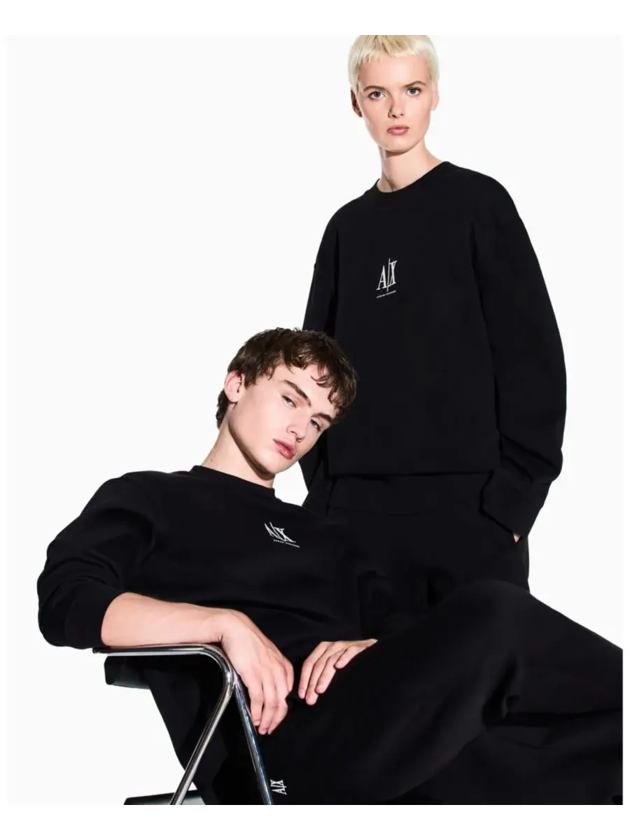 Мужская флисовая толстовка с круглым вырезом и логотипом Icon A|X Armani Exchange — изображение 3 из 3, черный