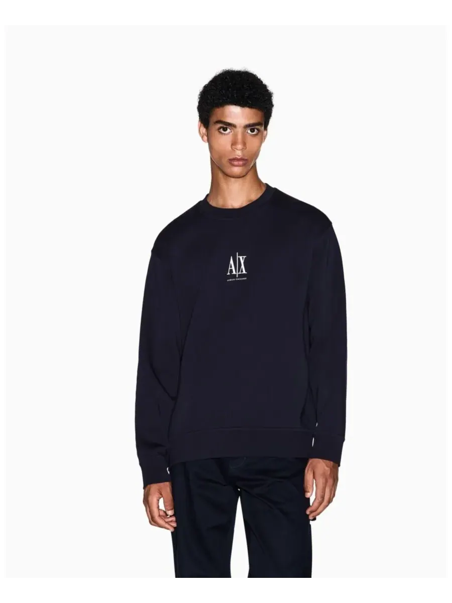 Мужская флисовая толстовка с круглым вырезом и логотипом Icon A|X Armani Exchange — изображение 1 из 4, глубокий темно-синий