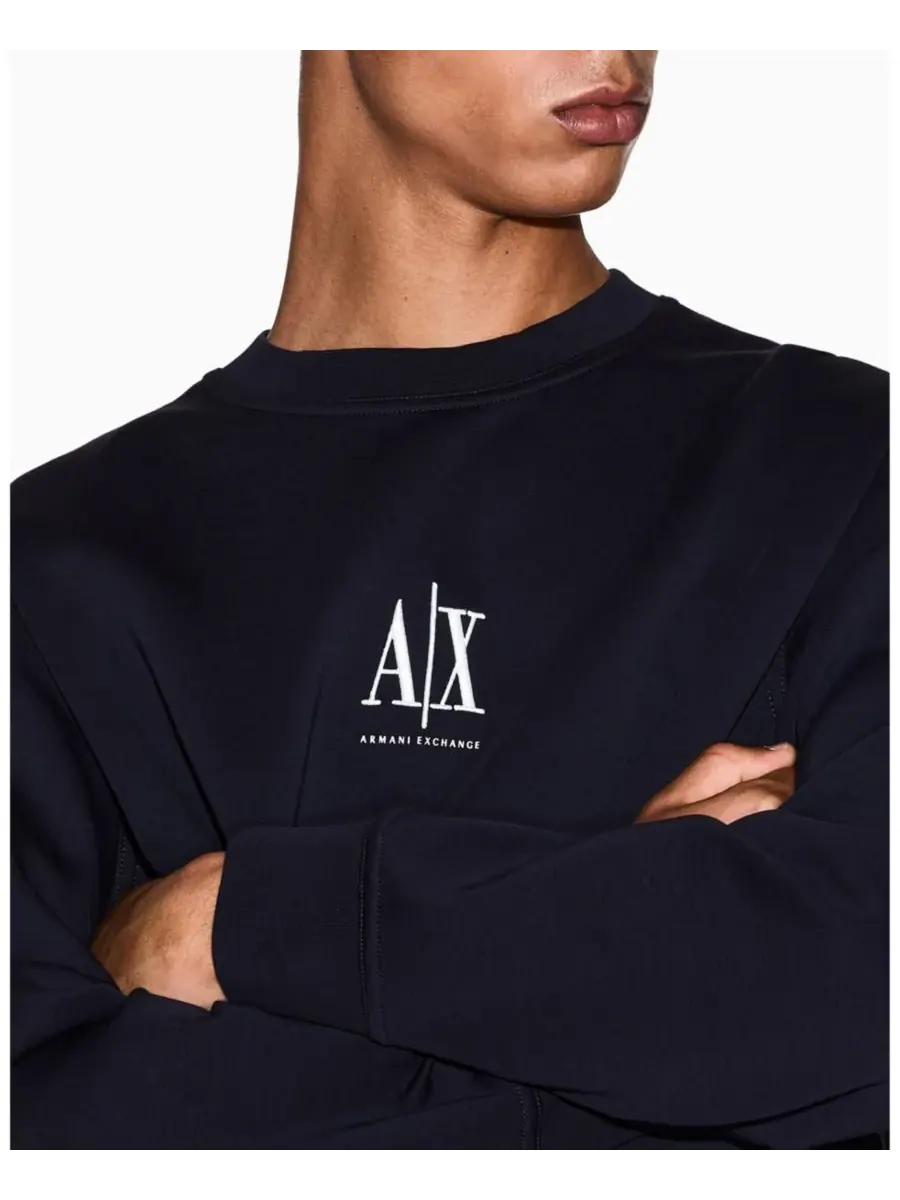 Мужская флисовая толстовка с круглым вырезом и логотипом Icon A|X Armani Exchange — изображение 3 из 4, глубокий темно-синий