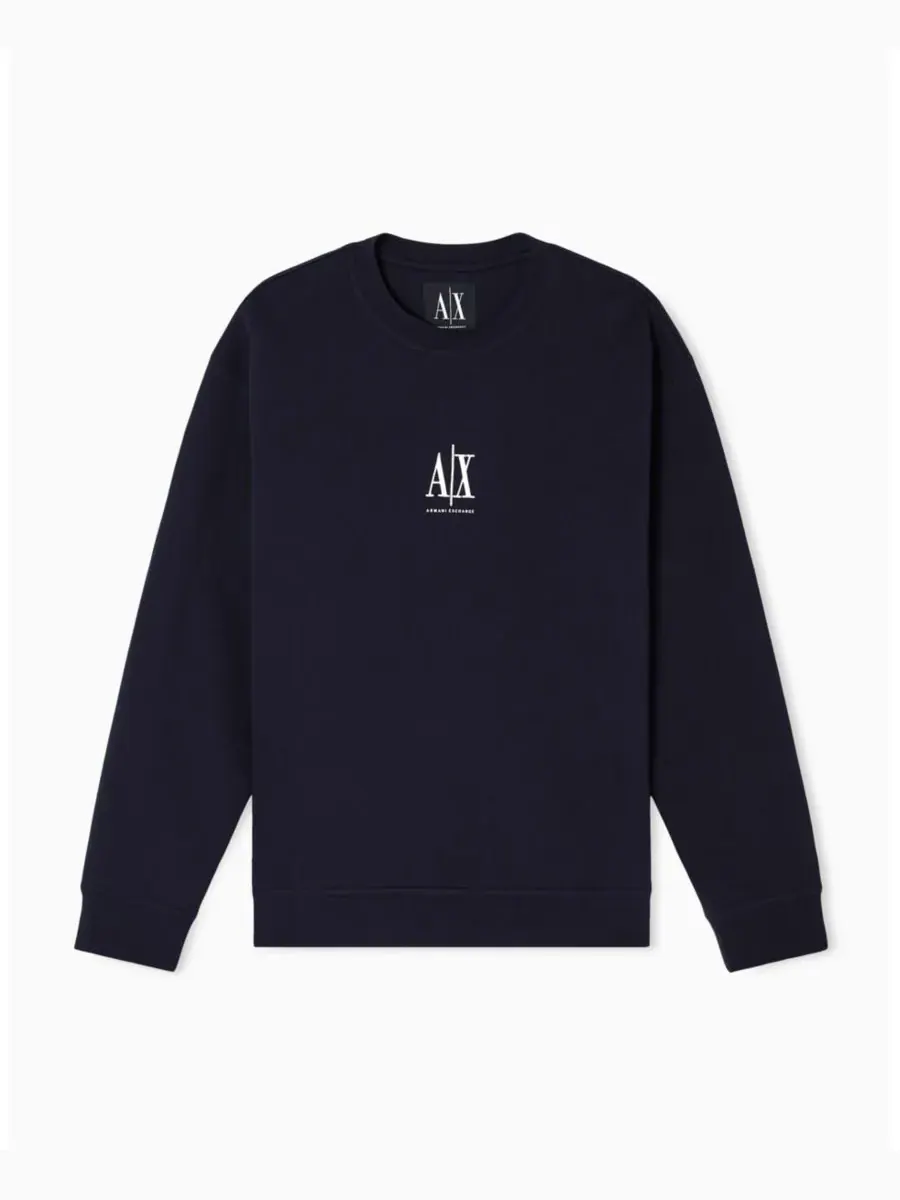 Мужская флисовая толстовка с круглым вырезом и логотипом Icon A|X Armani Exchange — изображение 4 из 4, глубокий темно-синий