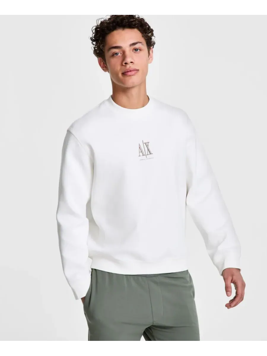 Мужская флисовая толстовка с круглым вырезом и логотипом Icon A|X Armani Exchange — изображение 1 из 4, белый