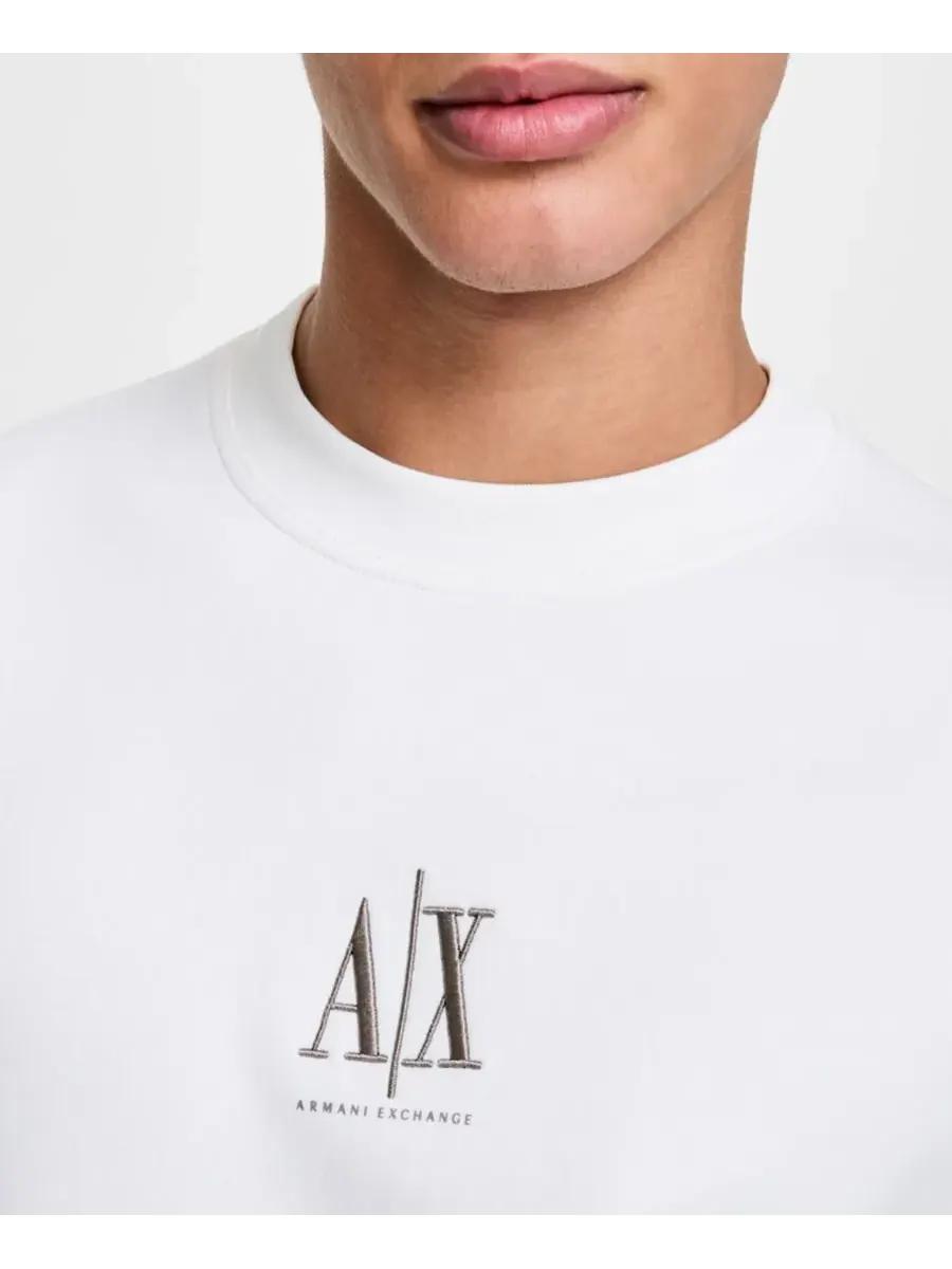 Мужская флисовая толстовка с круглым вырезом и логотипом Icon A|X Armani Exchange — изображение 3 из 4, белый