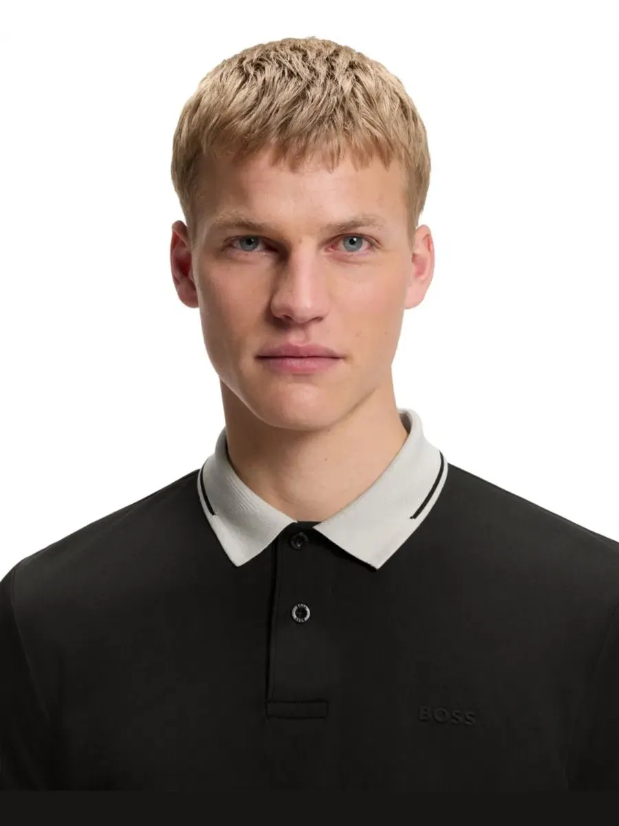 Мужская хлопковая рубашка-поло приталенного кроя Hugo Boss — изображение 5 из 6, черный