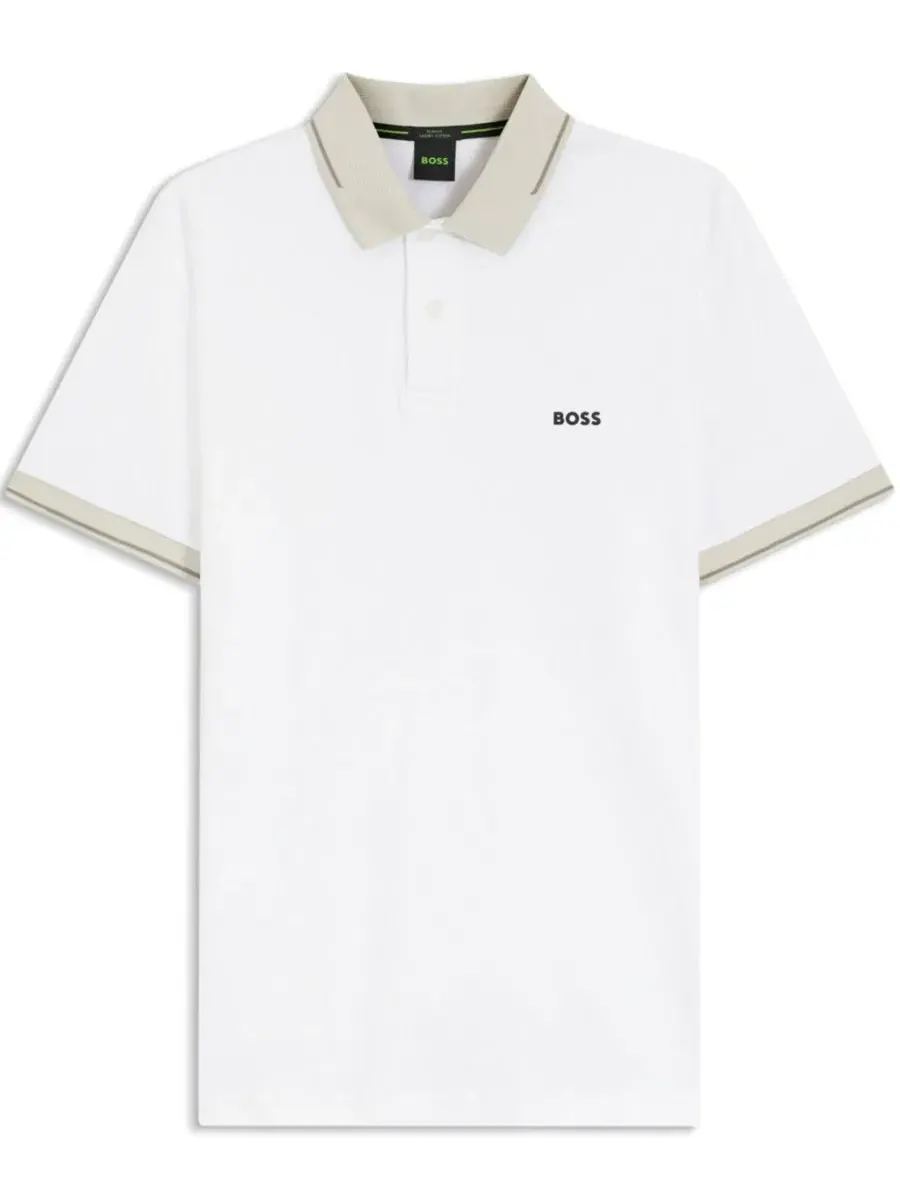Мужская хлопковая рубашка-поло приталенного кроя Hugo Boss — изображение 2 из 5, белый