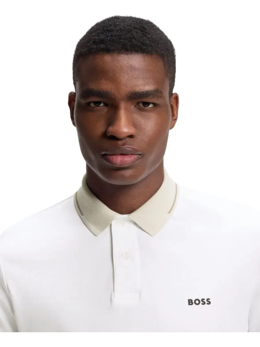 Мужская хлопковая рубашка-поло приталенного кроя Hugo Boss — изображение 5 из 5, белый
