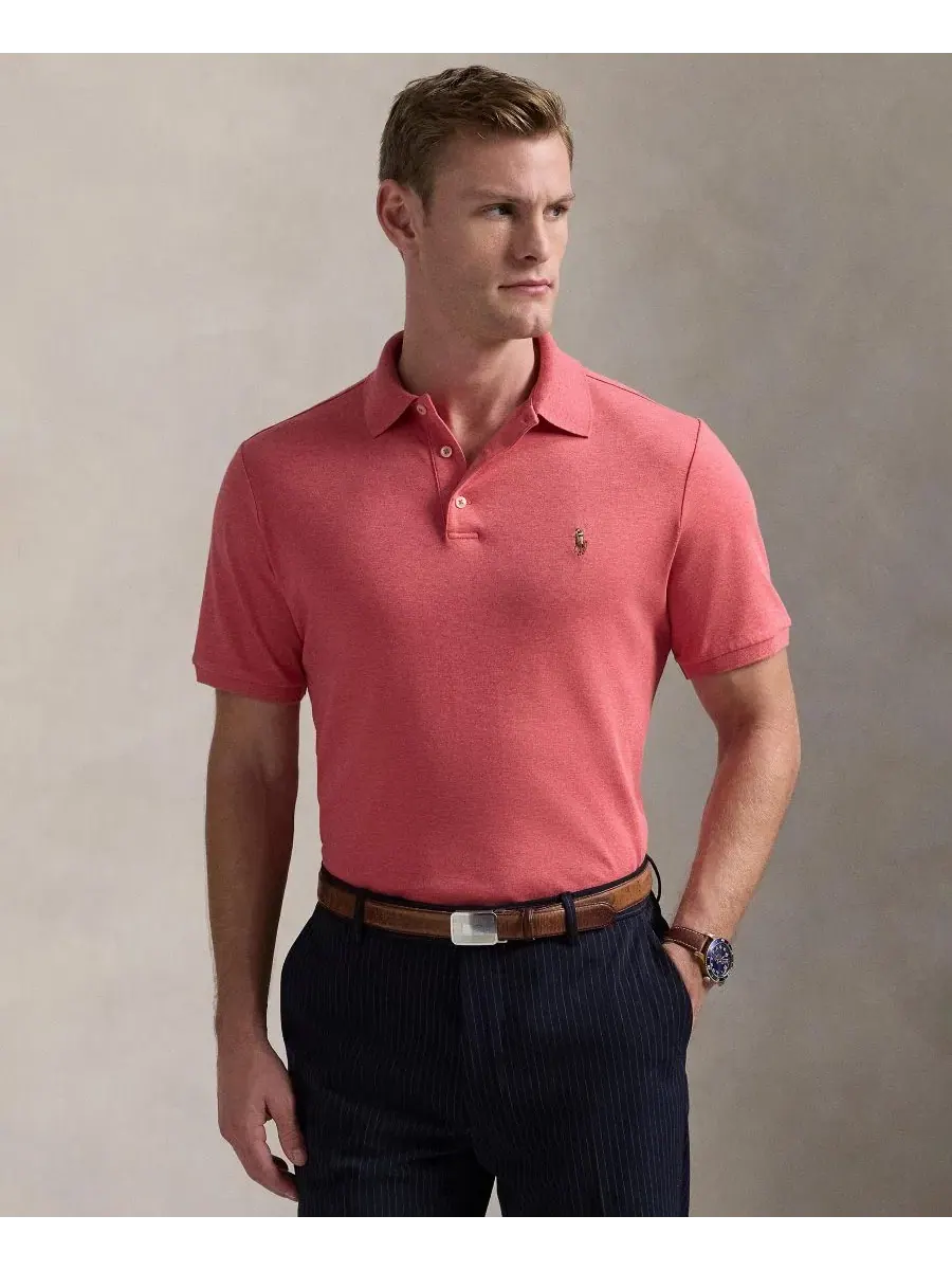 Мужская поло-рубашка приталенного кроя из мягкого хлопка Polo Ralph Lauren — изображение 1 из 5, розовый