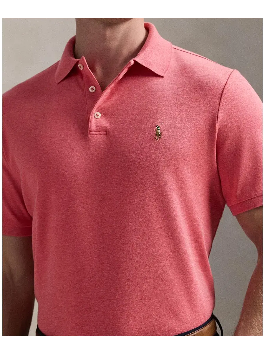 Мужская поло-рубашка приталенного кроя из мягкого хлопка Polo Ralph Lauren — изображение 3 из 5, розовый