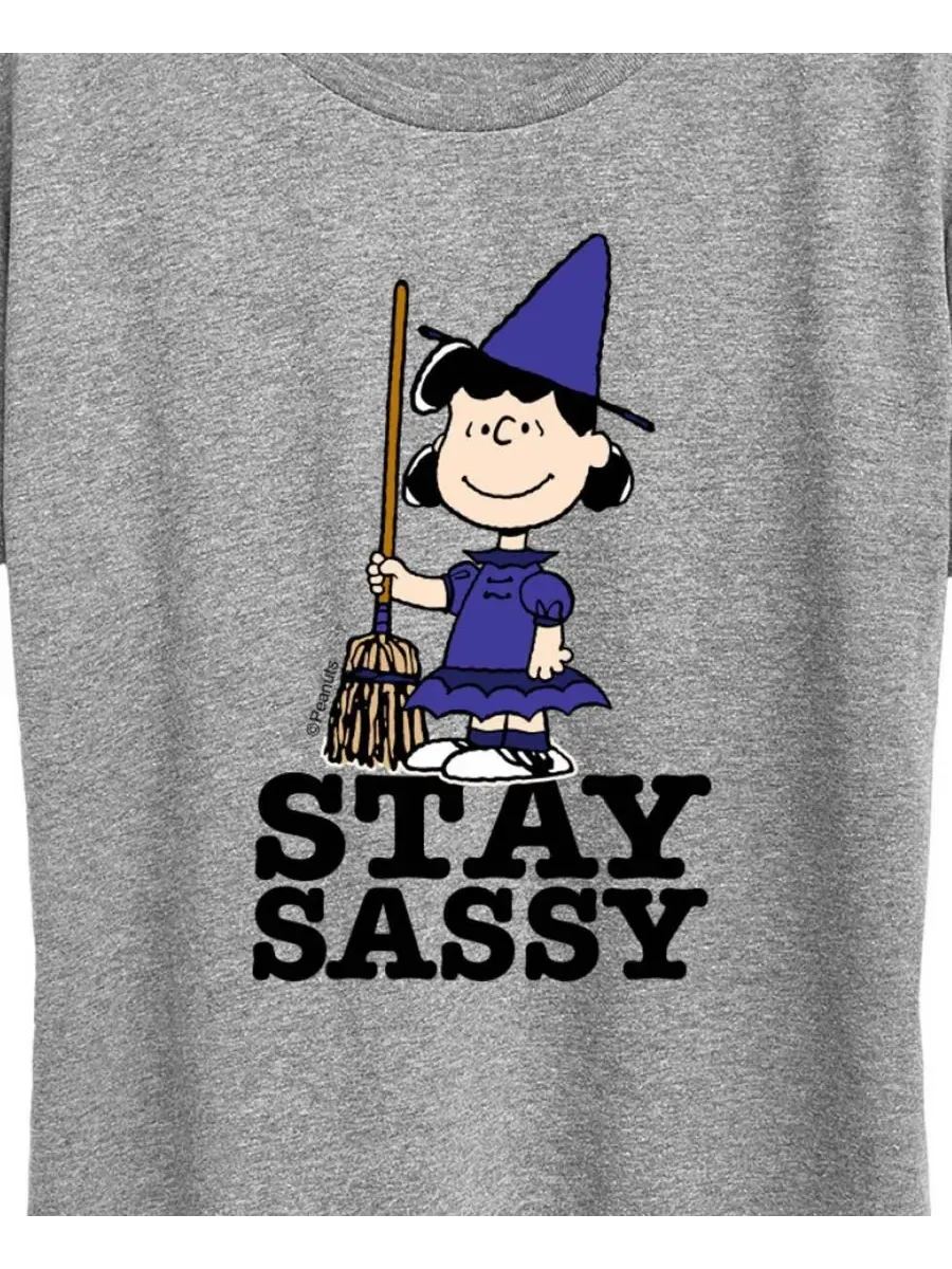 Футболка с коротким рукавом и графическим принтом "Peanuts Halloween Lucy Witch Sassy" для женщин — изображение 2 из 3, серый