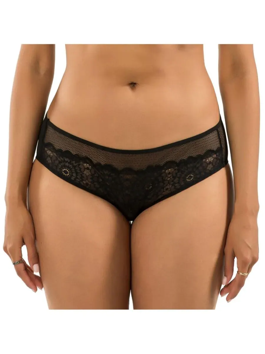 PARFAIT Женские кружевные и сетчатые трусики-хипстеры Luxlacy Pretty с удлиненным кроем — изображение 1 из 4, черный