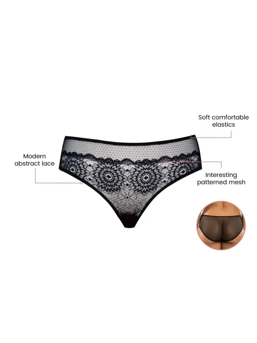 PARFAIT Женские кружевные и сетчатые трусики-хипстеры Luxlacy Pretty с удлиненным кроем — изображение 2 из 4, черный
