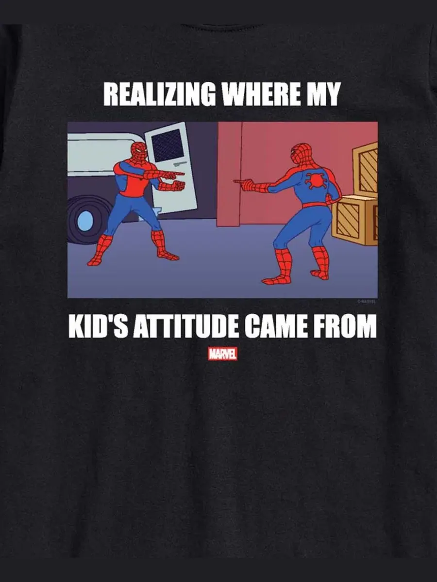 Мужская футболка с коротким рукавом Marvel Spider-Man My Kids Attitude с графическим принтом — изображение 3 из 3, черный