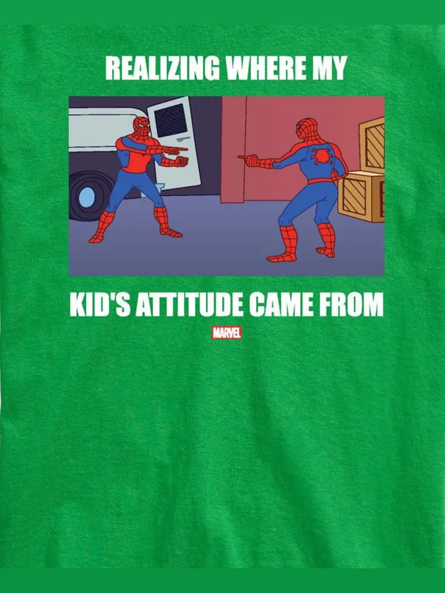 Мужская футболка с коротким рукавом Marvel Spider-Man My Kids Attitude с графическим принтом — изображение 3 из 3, зеленый