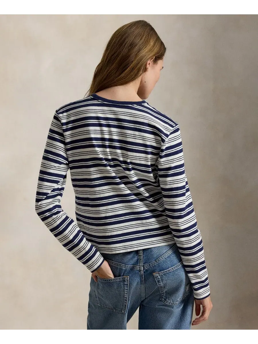 Женская полосатая футболка с круглым вырезом и длинными рукавами Polo Ralph Lauren — изображение 4 из 5, темно-синий мульти