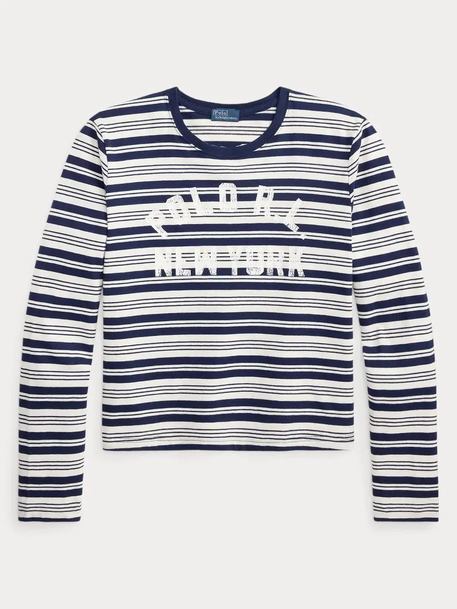 Женская полосатая футболка с круглым вырезом и длинными рукавами Polo Ralph Lauren — изображение 5 из 5, темно-синий мульти