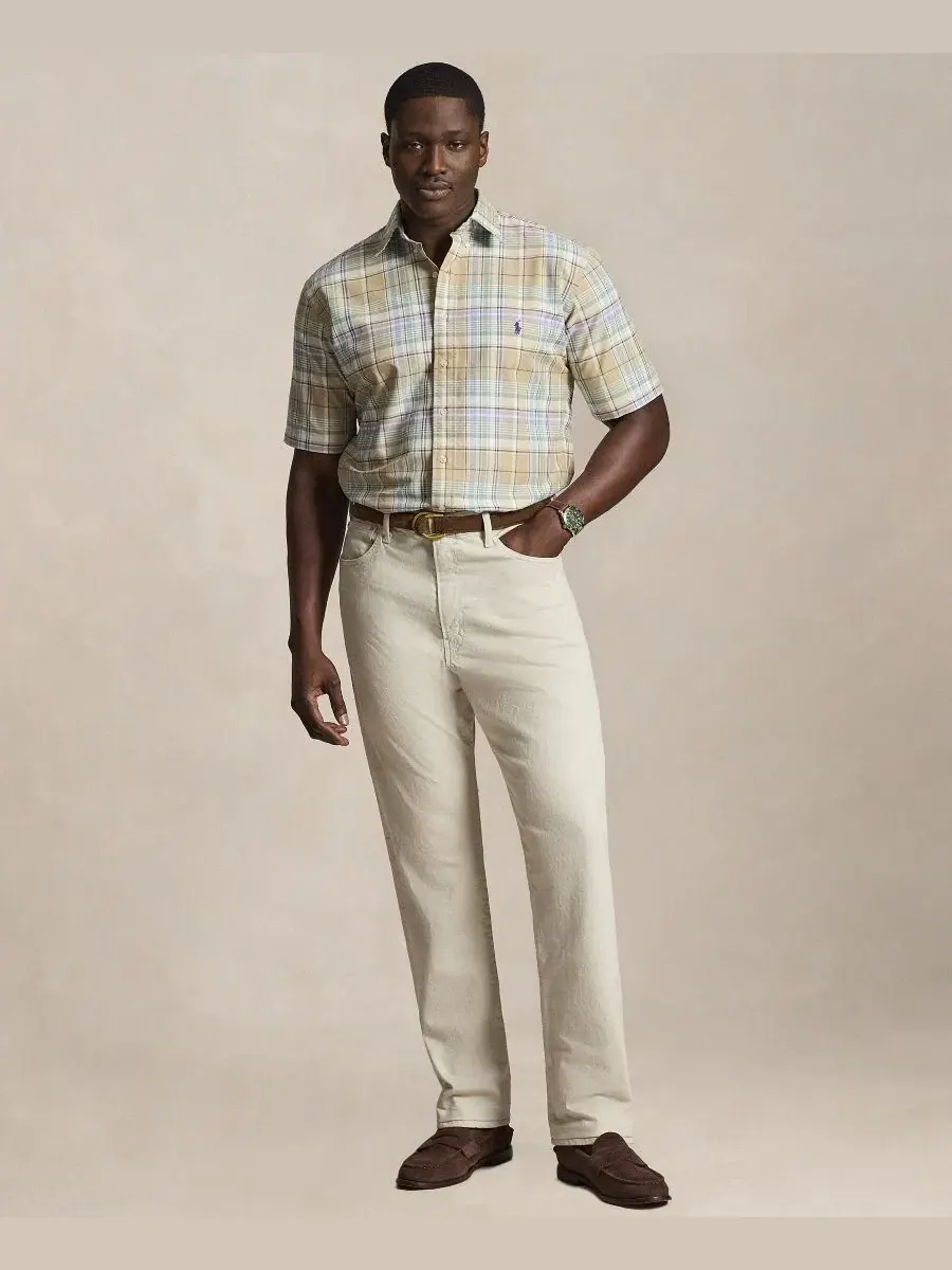 Мужская клетчатая рубашка Оксфорд Polo Ralph Lauren — изображение 2 из 6, хаки мульти