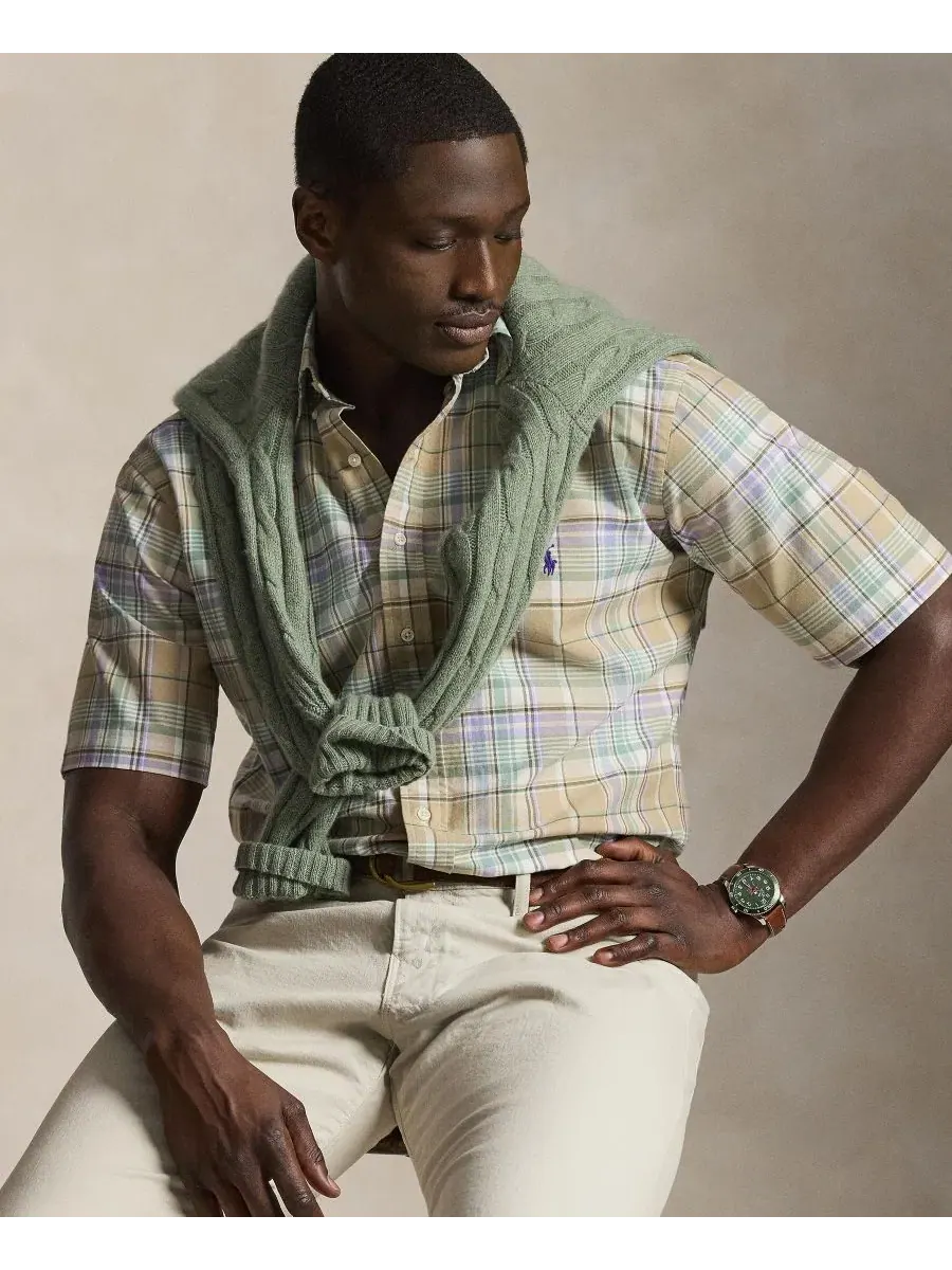 Мужская клетчатая рубашка Оксфорд Polo Ralph Lauren — изображение 3 из 6, хаки мульти