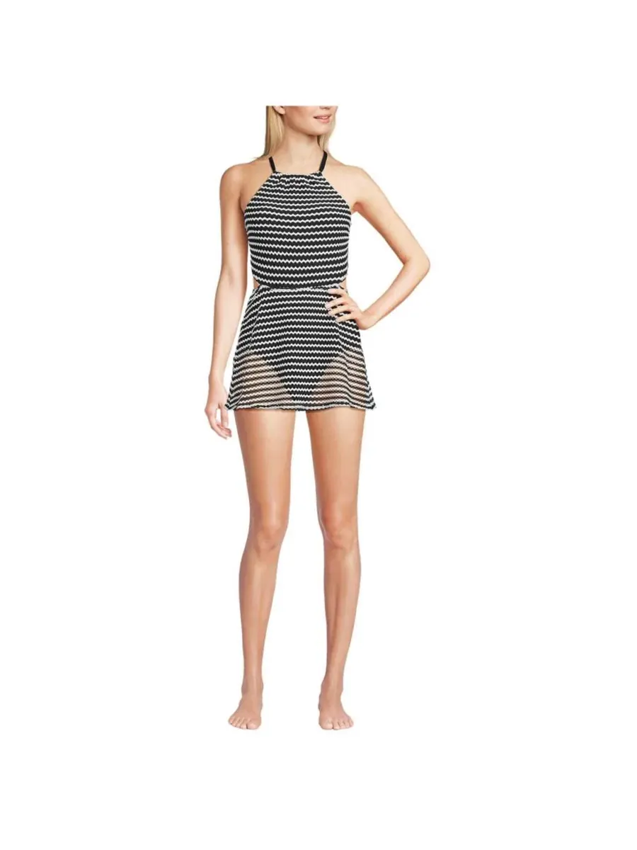 Купальник-платье из кружева Monokini Swim Dress Lands' End — изображение 1 из 4, черный/белый