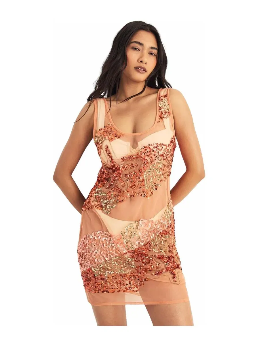 Пляжное мини-платье из шифона с бисером Starfish Wave Nasty Gal — изображение 1 из 3, оранжевый