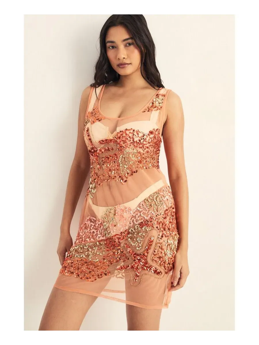 Пляжное мини-платье из шифона с бисером Starfish Wave Nasty Gal — изображение 2 из 3, оранжевый