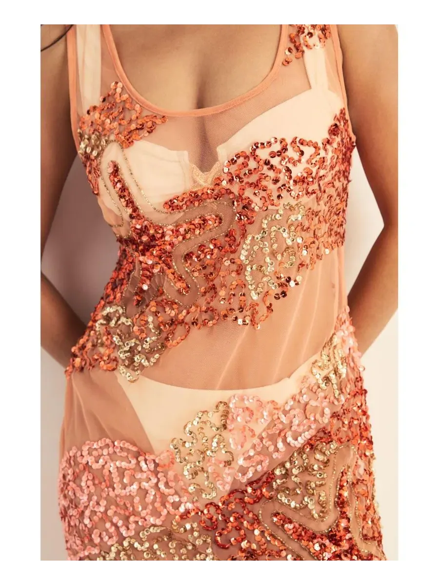 Пляжное мини-платье из шифона с бисером Starfish Wave Nasty Gal — изображение 3 из 3, оранжевый