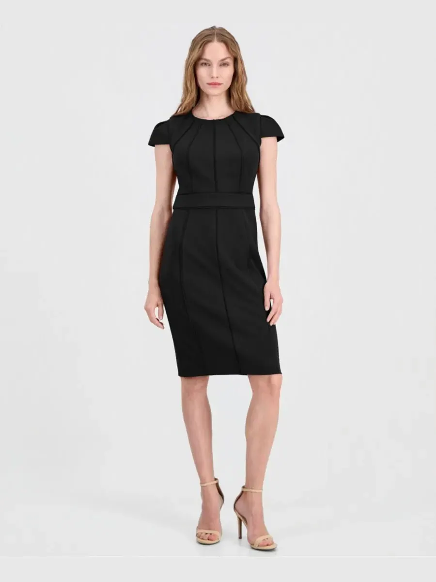 Платье-футляр с отделкой швами, с воротником-лодочкой Anne Klein — изображение 1 из 5, черный