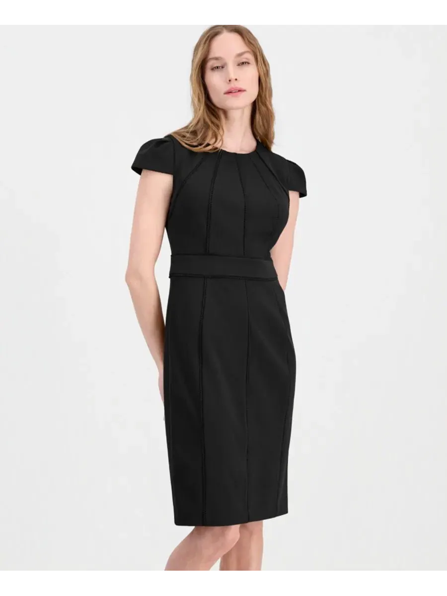 Платье-футляр с отделкой швами, с воротником-лодочкой Anne Klein — изображение 2 из 5, черный