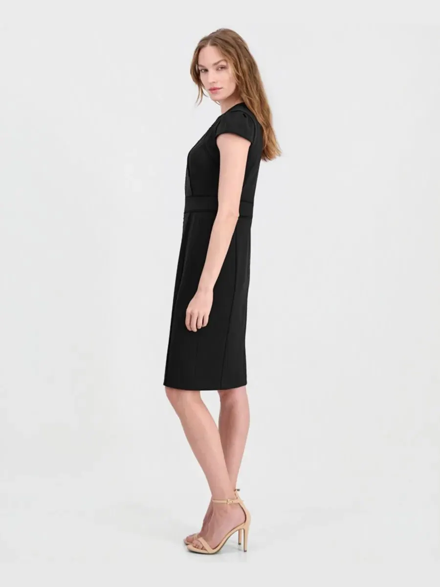 Платье-футляр с отделкой швами, с воротником-лодочкой Anne Klein — изображение 3 из 5, черный
