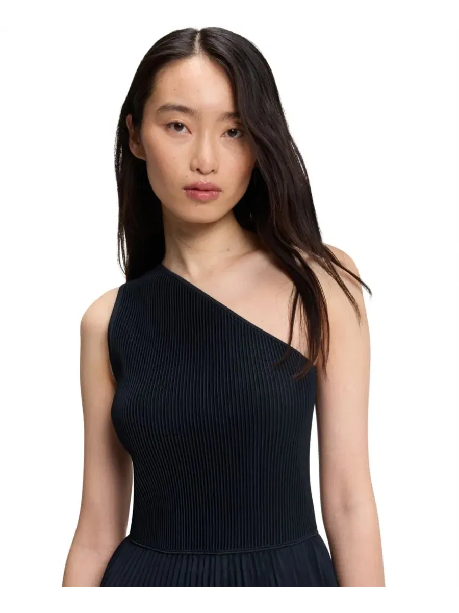 Платье-трапеция с одним плечом и плиссированной юбкой BOSS by Hugo Boss — изображение 3 из 5, синий